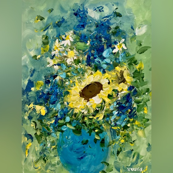 Other - FLOWER ART ORIGINAL ACRYLIC FLORAL PAINTING SIZE 16” H x 12” W inch
